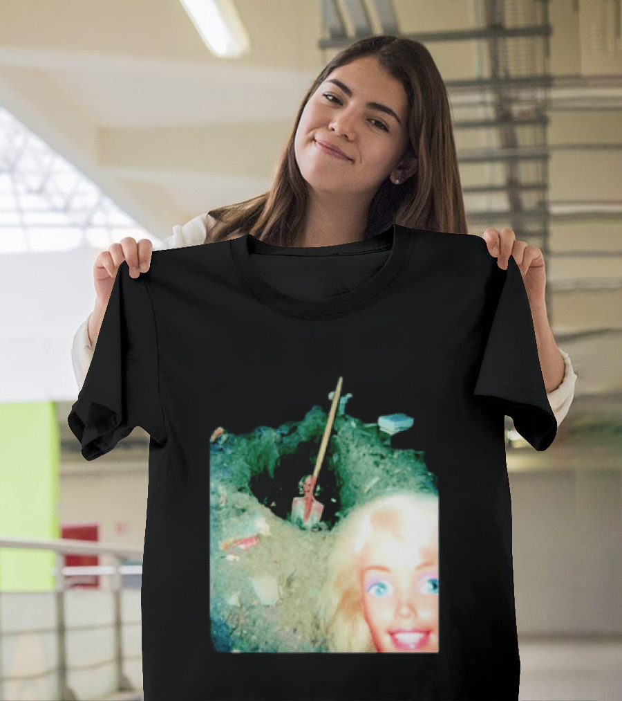 Barbie Doll Digging A Grave Shovel Surreal Scene T-Shirt