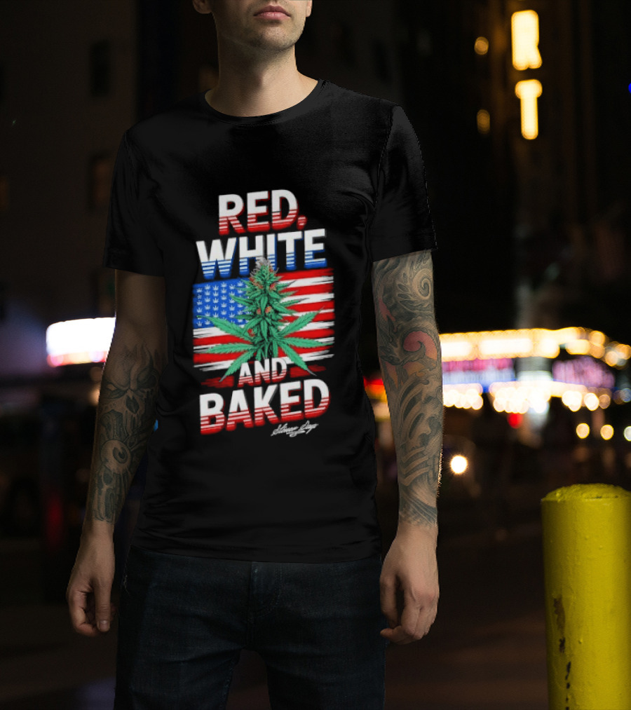 Cannabis Leaf Red White And Baked American Flag Stoner Days Fourth Of July T-Shirt
