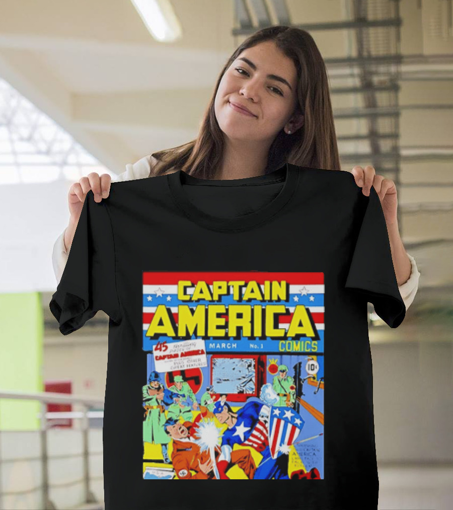 Captain America Comics March No 1 Smashing Thru Hitler Issue Cover 1941 T-Shirt