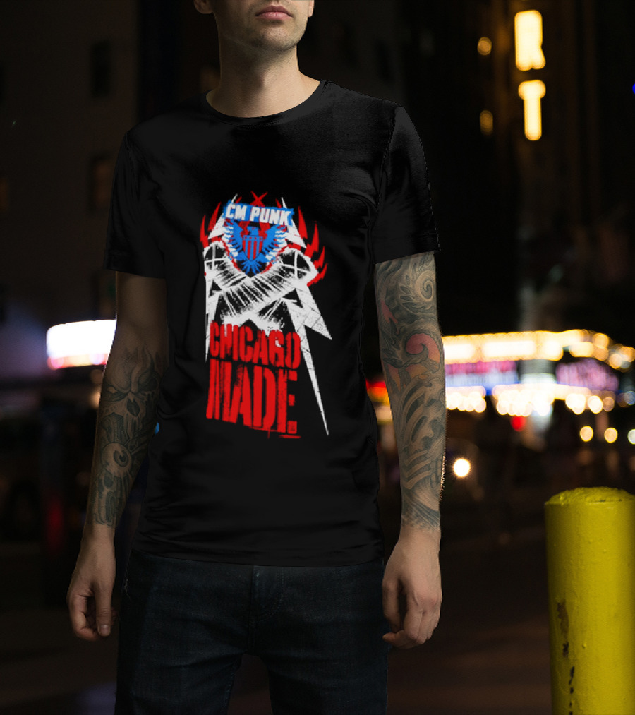 CM Punk Chicago Made WWE Wrestling Red And Blue Star T-Shirt
