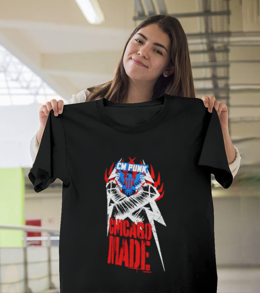 CM Punk Chicago Made WWE Wrestling Red And Blue Star T-Shirt