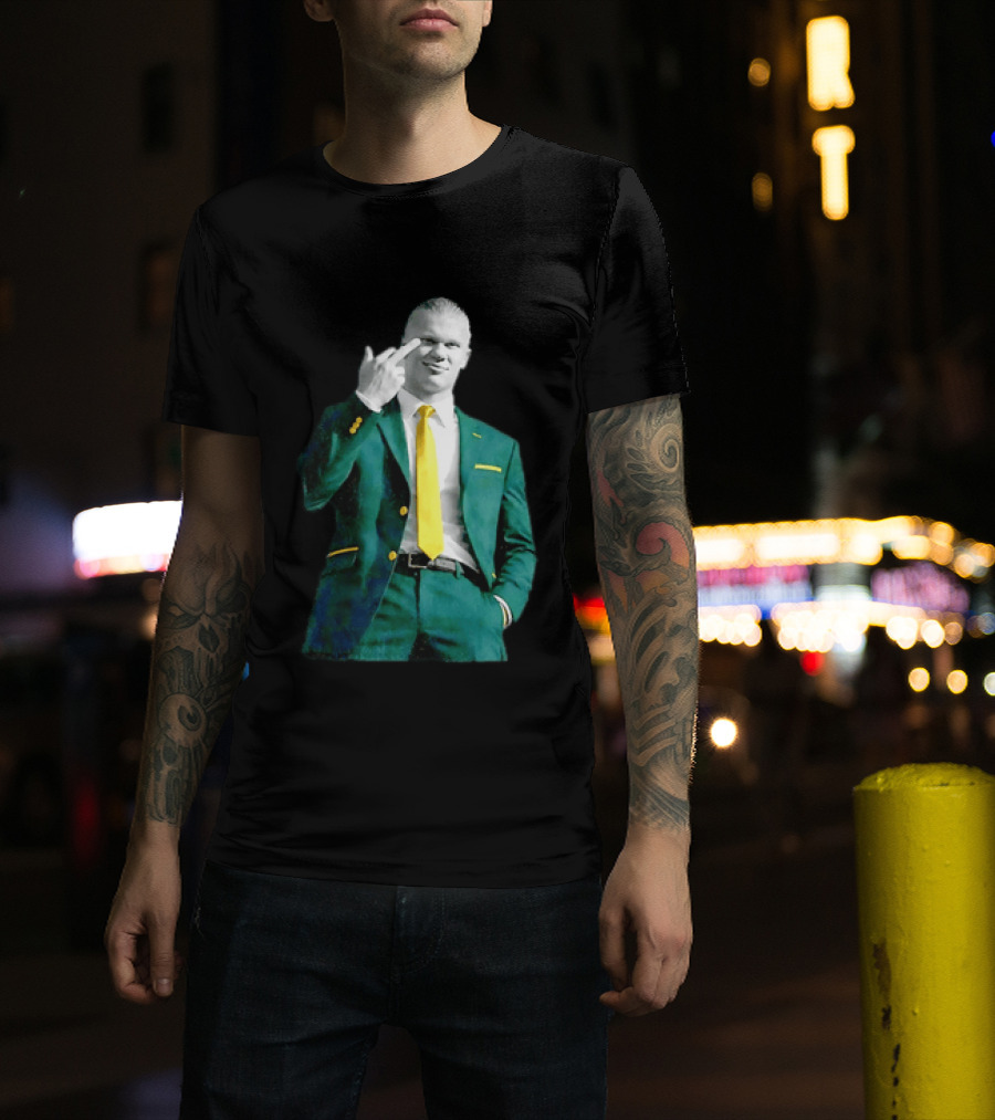 Erling Haaland Green Suit Yellow Tie Manchester City T-Shirt