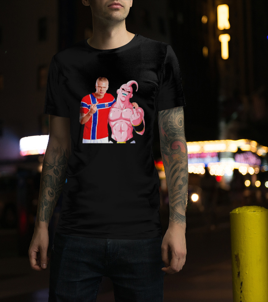 Erling Haaland Norway Majin Buu Middle Finger Cartoon Collaboration T-Shirt