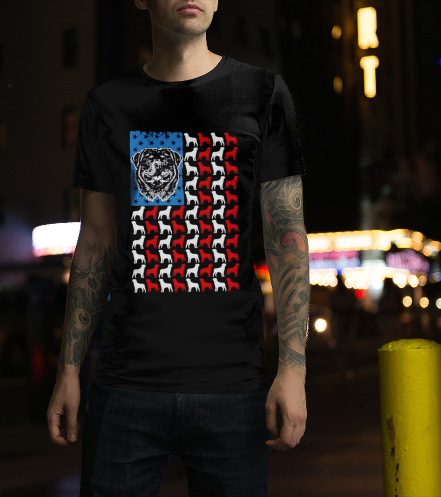 USA Flag Rottweiler Dog Stars Stripes Patriotic T-Shirt