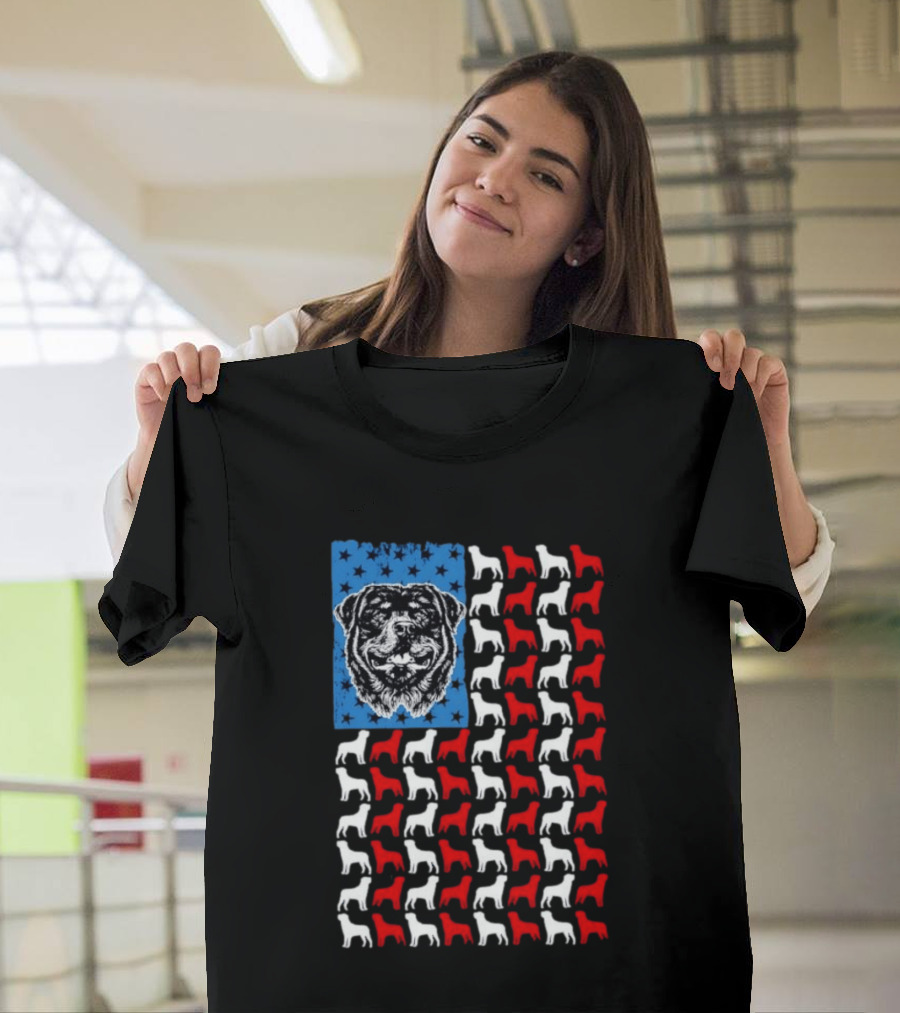 USA Flag Rottweiler Dog Stars Stripes Patriotic T-Shirt