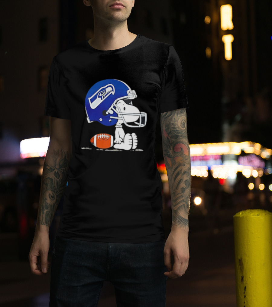 Snoopy Seattle Seahawks Football Helmet Collaboration T-Shirt
