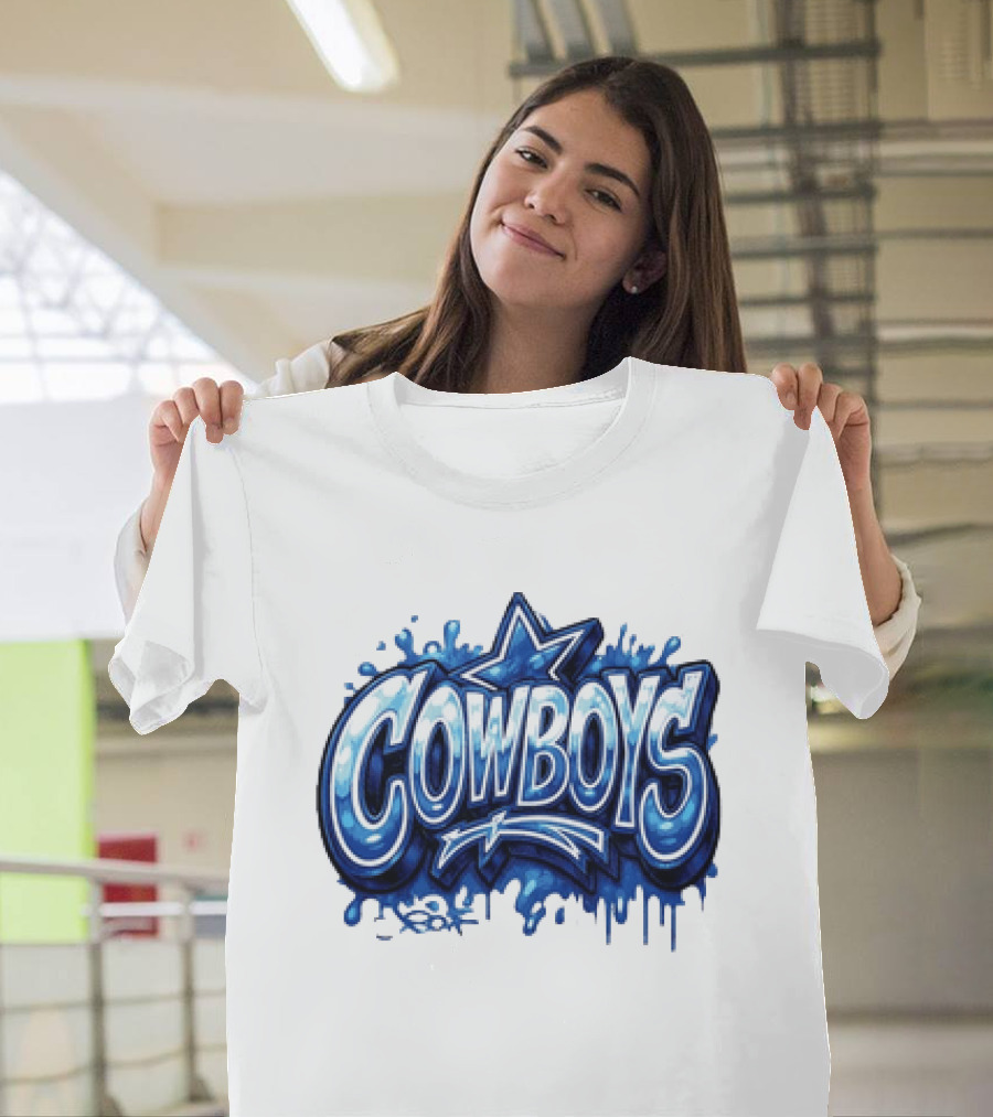 Dallas Cowboys Graffiti Style With Star And Blue Drips T-Shirt