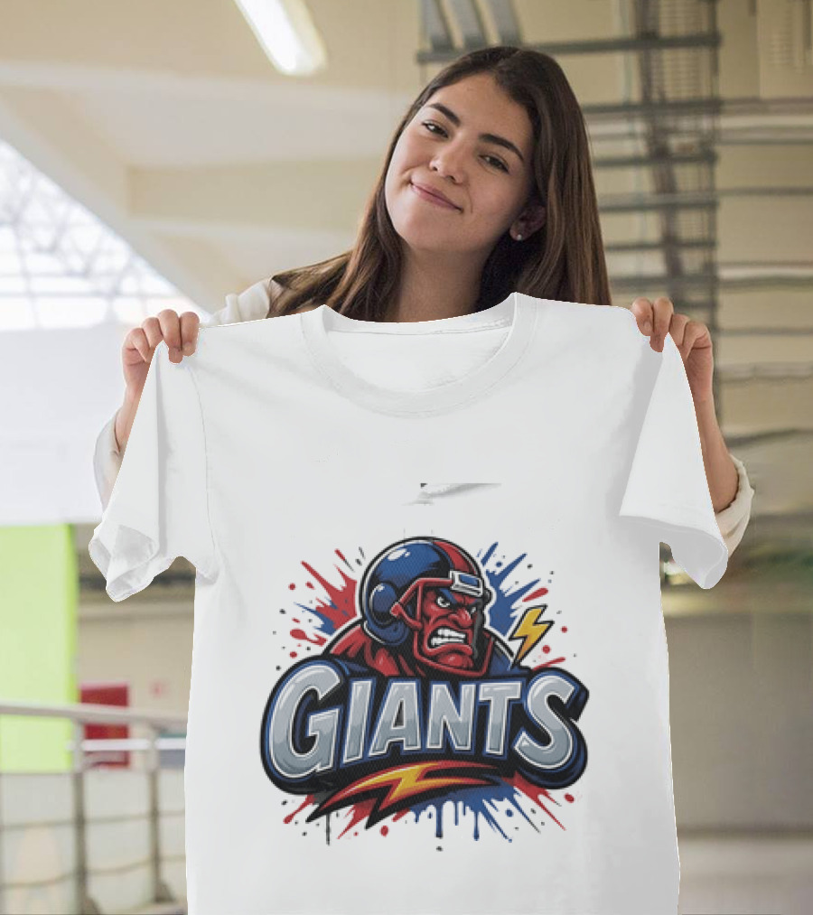 New York Giants Graffiti Style Football Helmet Lightning Bolt T-Shirt