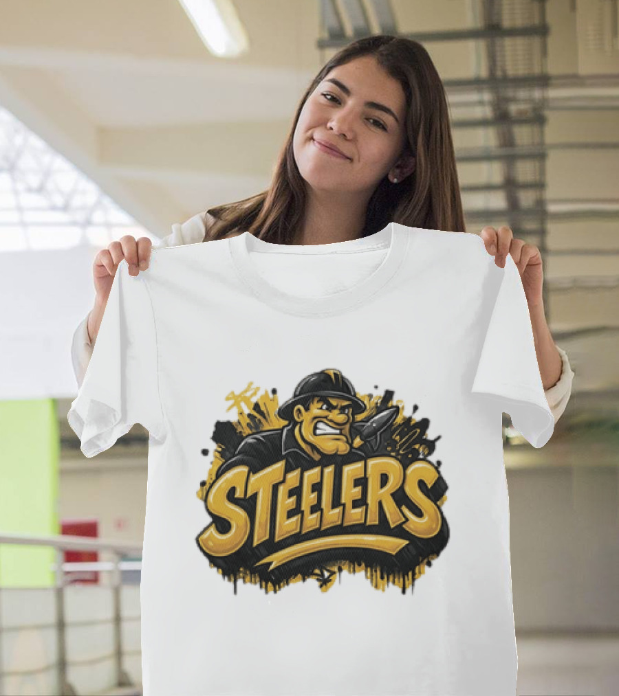 Pittsburgh Steelers Graffiti Steel Worker Emblem With Tough T-Shirt