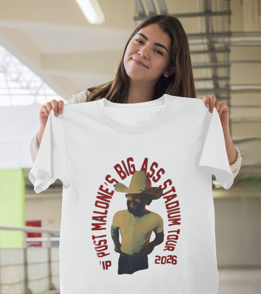 Post Malone Big Ass Stadium Tour 2026 Cowboy Hat And Beard T-Shirt