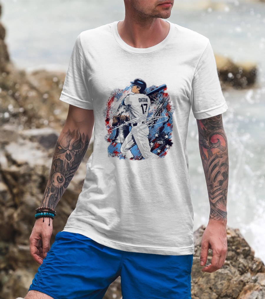 Shohei Ohtani 17 Philadelphia 2026 Liberty Bell Fireworks Stars T-Shirt