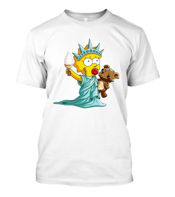 Statue Of Liberty Baby With Ice Cream And Teddy Bear Cartoon T-Shirt