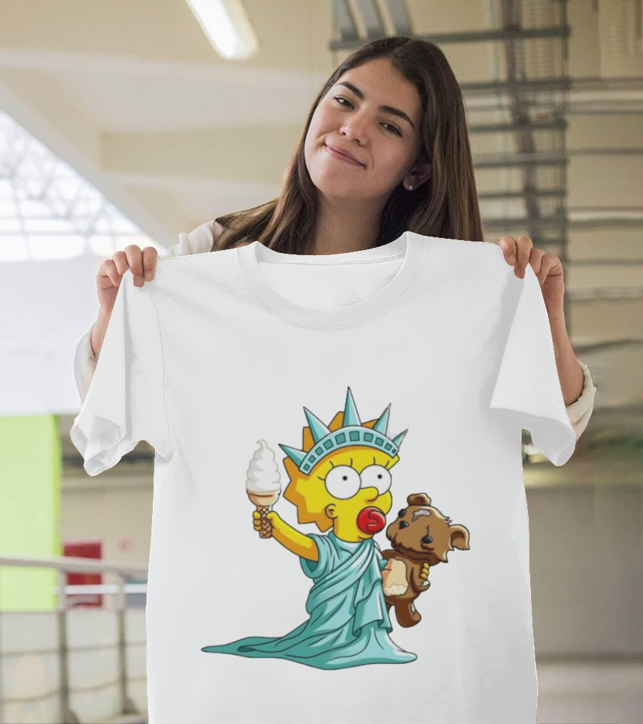 Statue Of Liberty Baby With Ice Cream And Teddy Bear Cartoon T-Shirt