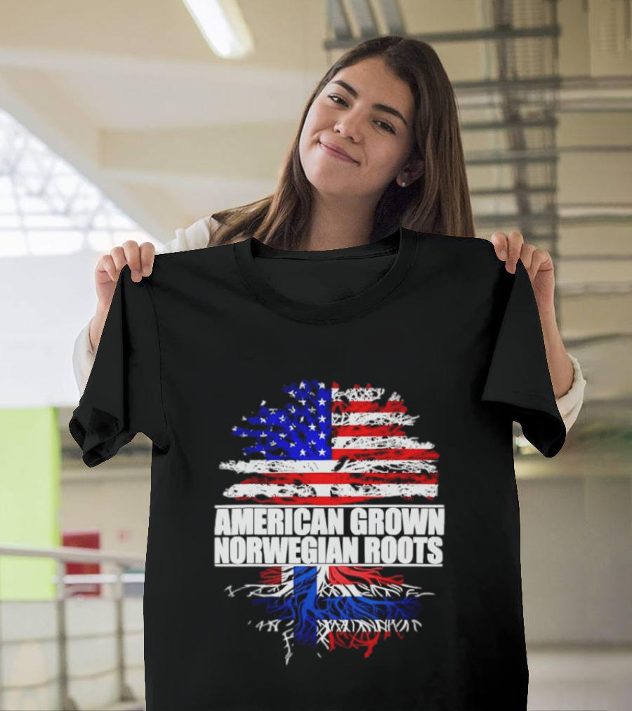 American Grown Norwegian Roots Flag Tree Heritage T-Shirt