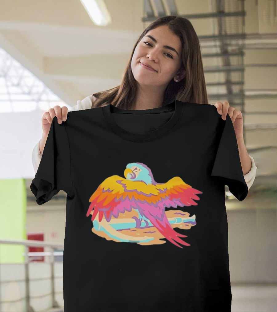 Macaw Parrot Perched On Anchor In Vibrant Tropical Beach Setting T-Shirt