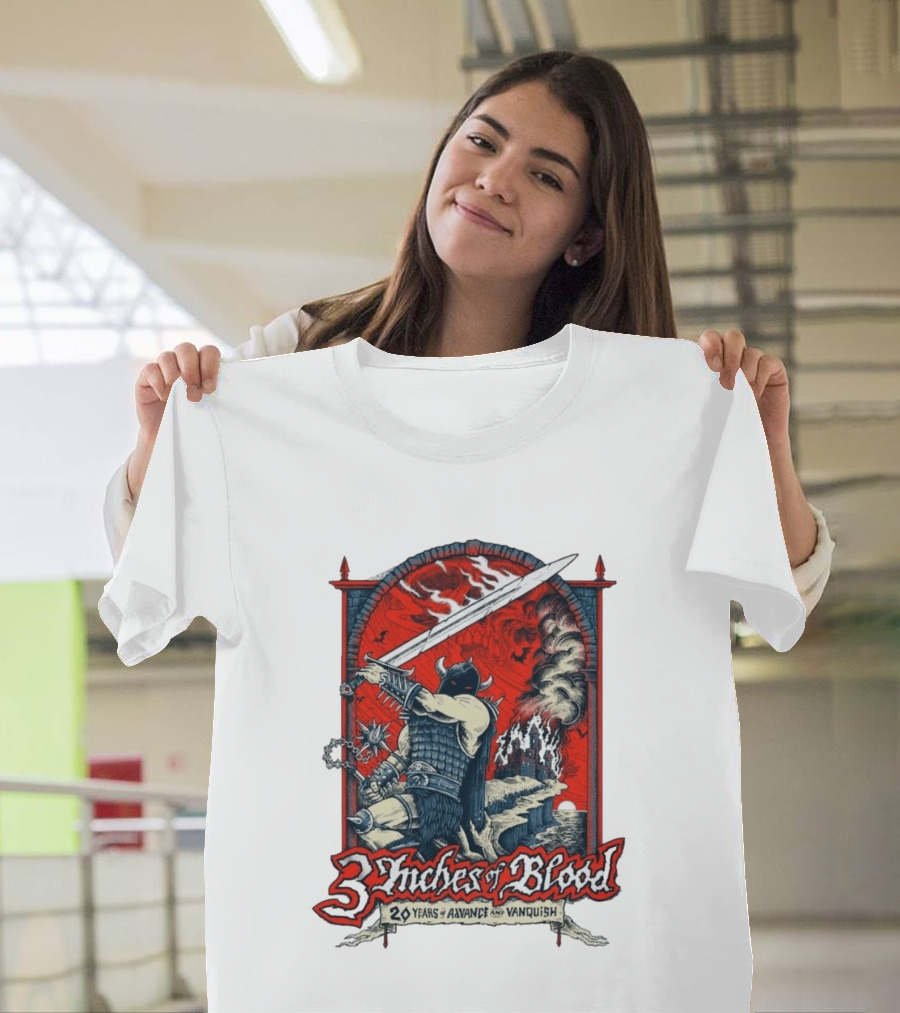 3 Inches Of Blood 20 Years Of Advance And Vanquish Alberta Nov 22 23 2026 T-Shirt