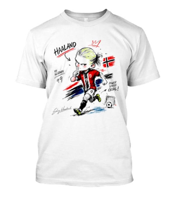 Haaland No 9 Norway Flag Power Speed Goal Scandinavian Soccer T-Shirt