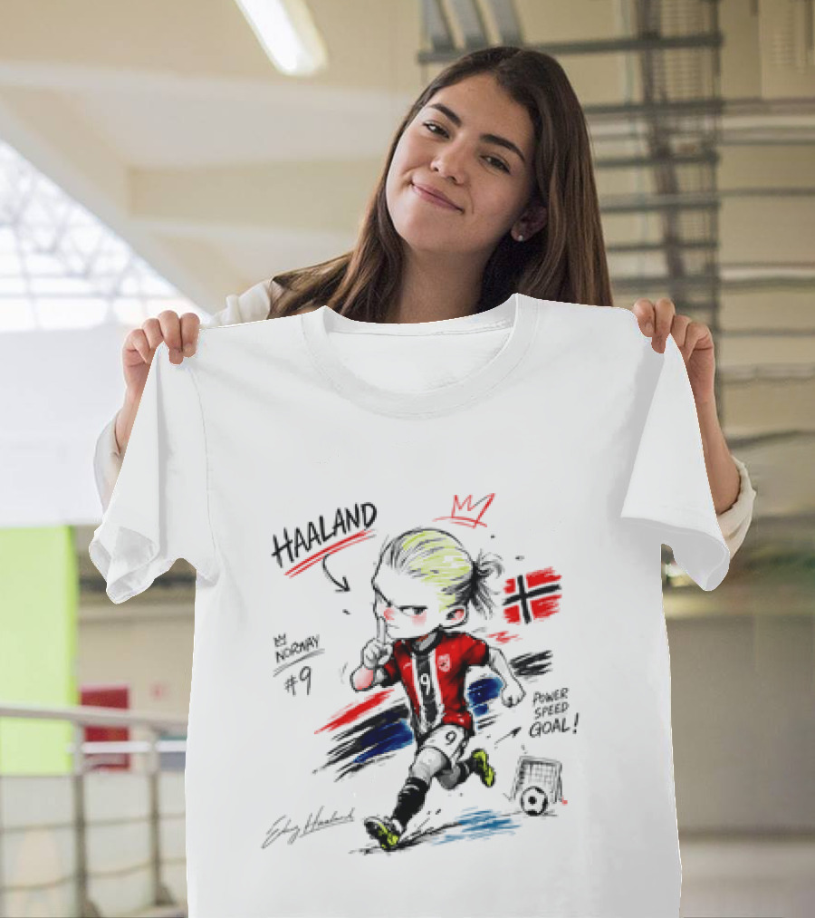 Haaland No 9 Norway Flag Power Speed Goal Scandinavian Soccer T-Shirt