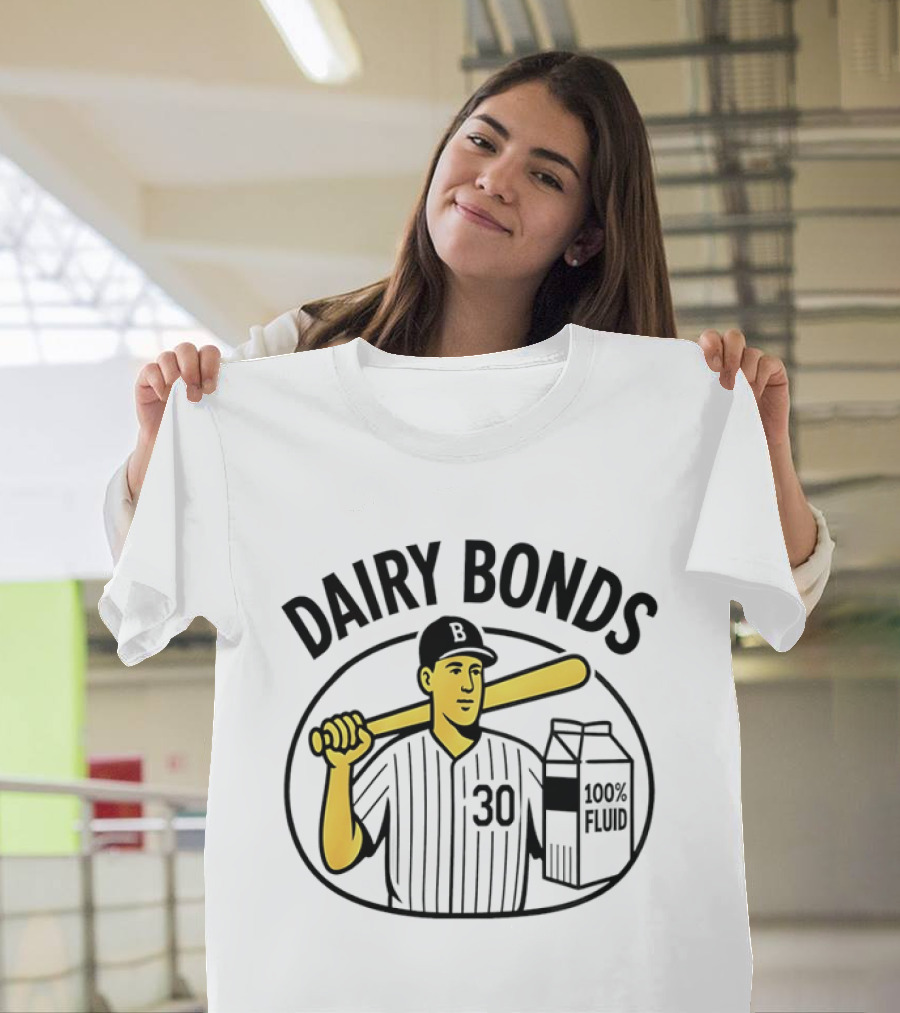 Dairy Bonds 100% Fluid Baseball Player With Bat And Milk Carton T-Shirt