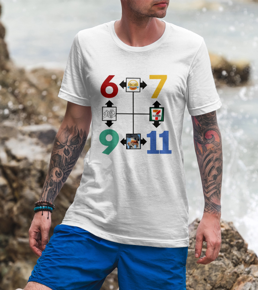 Six Seven 6 7 9 11 Emoji Wojak Meme Diagram Edgy Dark Humor T-Shirt