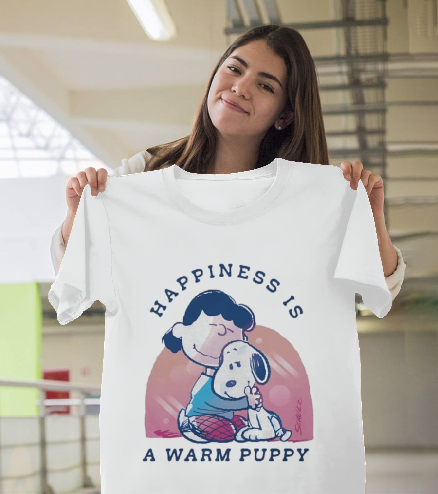 Happiness Is A Warm Puppy Snoopy And Lucy Van Pelt Hugging Moments T-Shirt