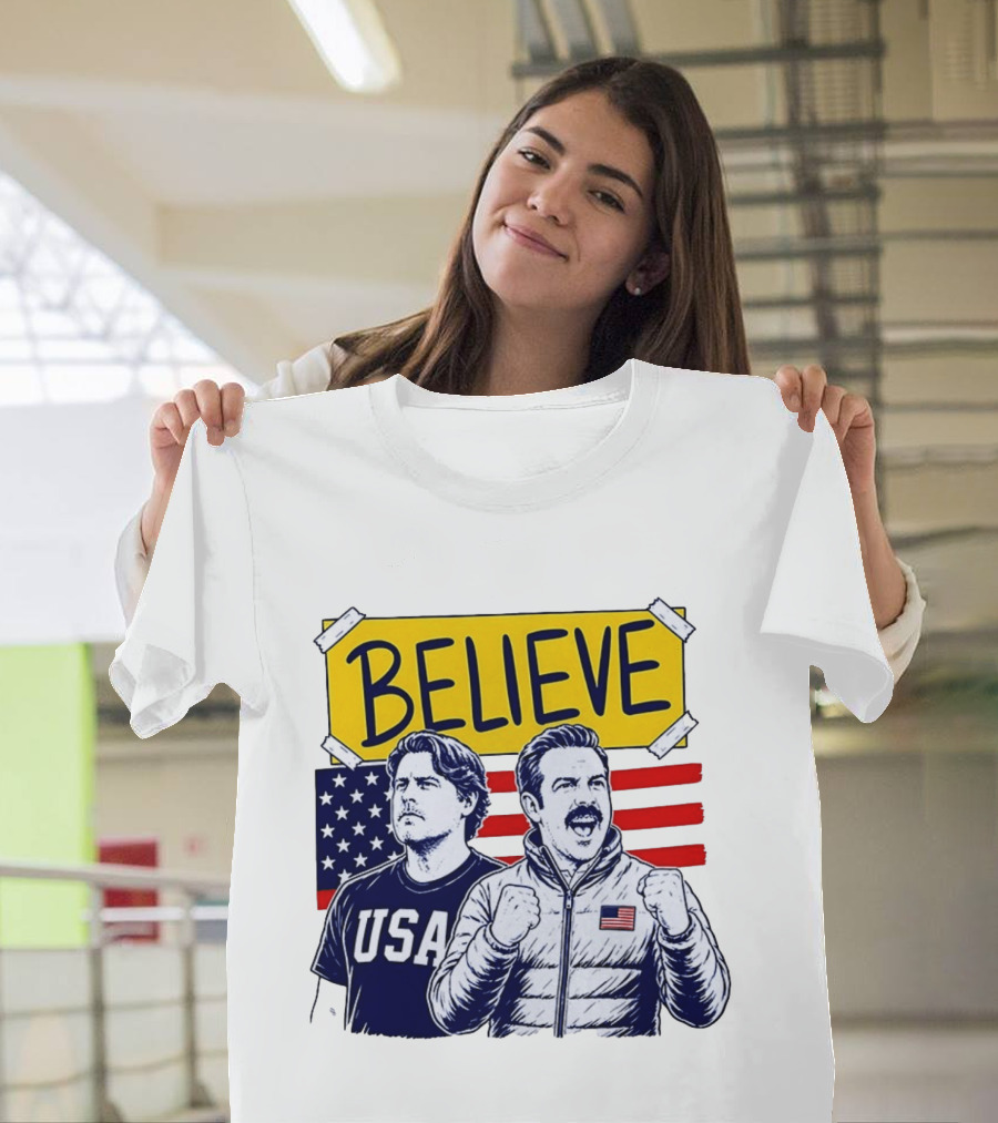 Ted Lasso Coach Beard Believe USA American Flag Scene T-Shirt