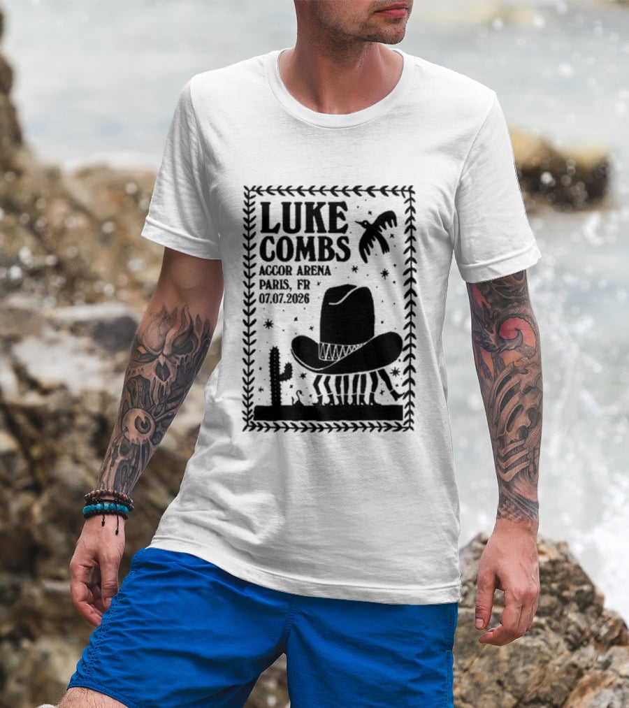 Luke Combs Paris Accor Arena July 07 2026 Western Theme Cowboy Hat Desert Cactus T-Shirt