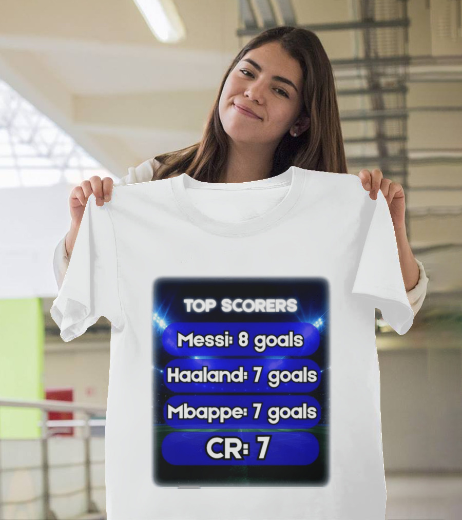 Top Scorers Messi 8 Goals Haaland 7 Goals Mbappe 7 Goals CR7 T-Shirt