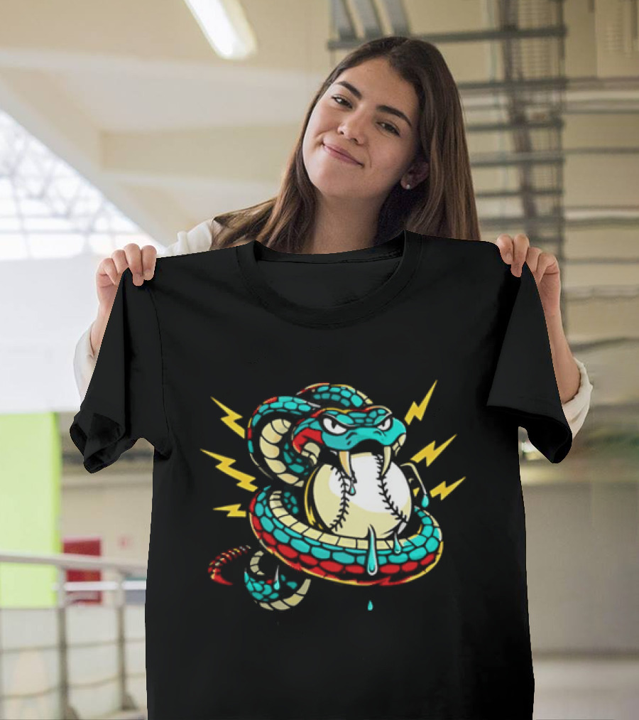 Snake Wrapped Around Baseball Surrounded By Lightning Strikes T-Shirt