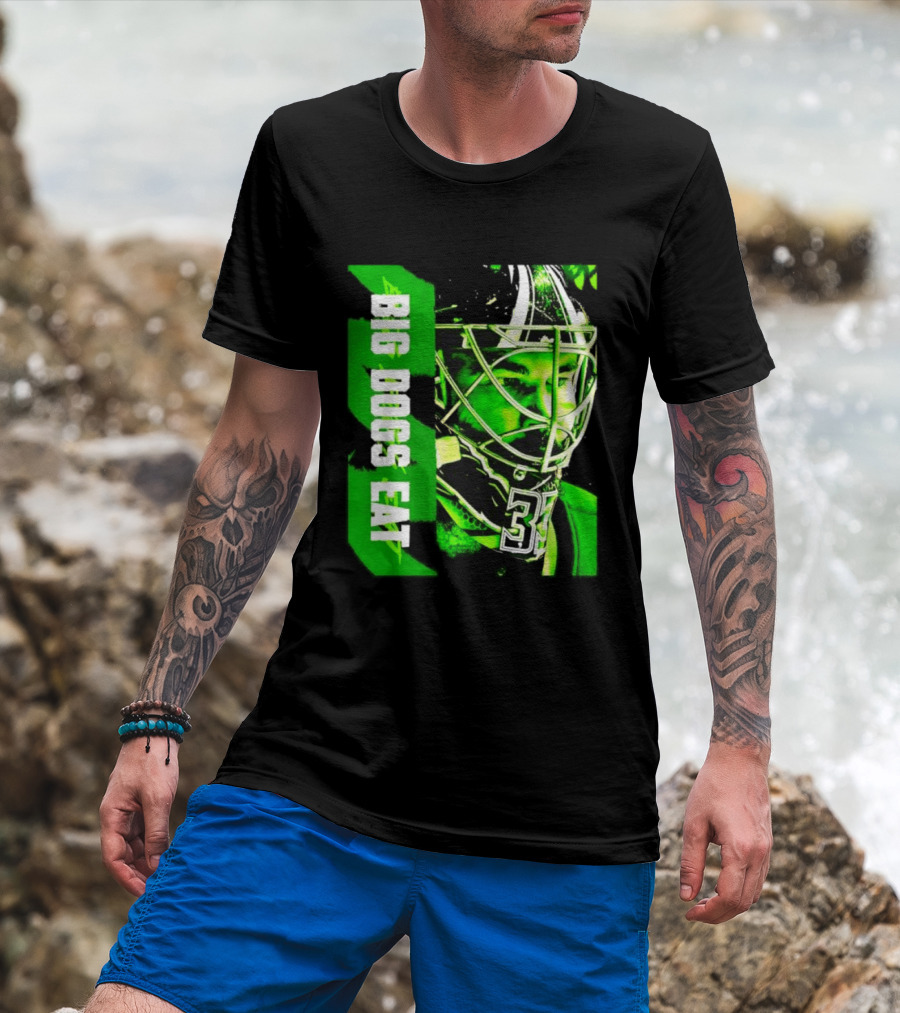 Big Dogs Eat Hockey Goalie 33 Green Masked Player T-Shirt