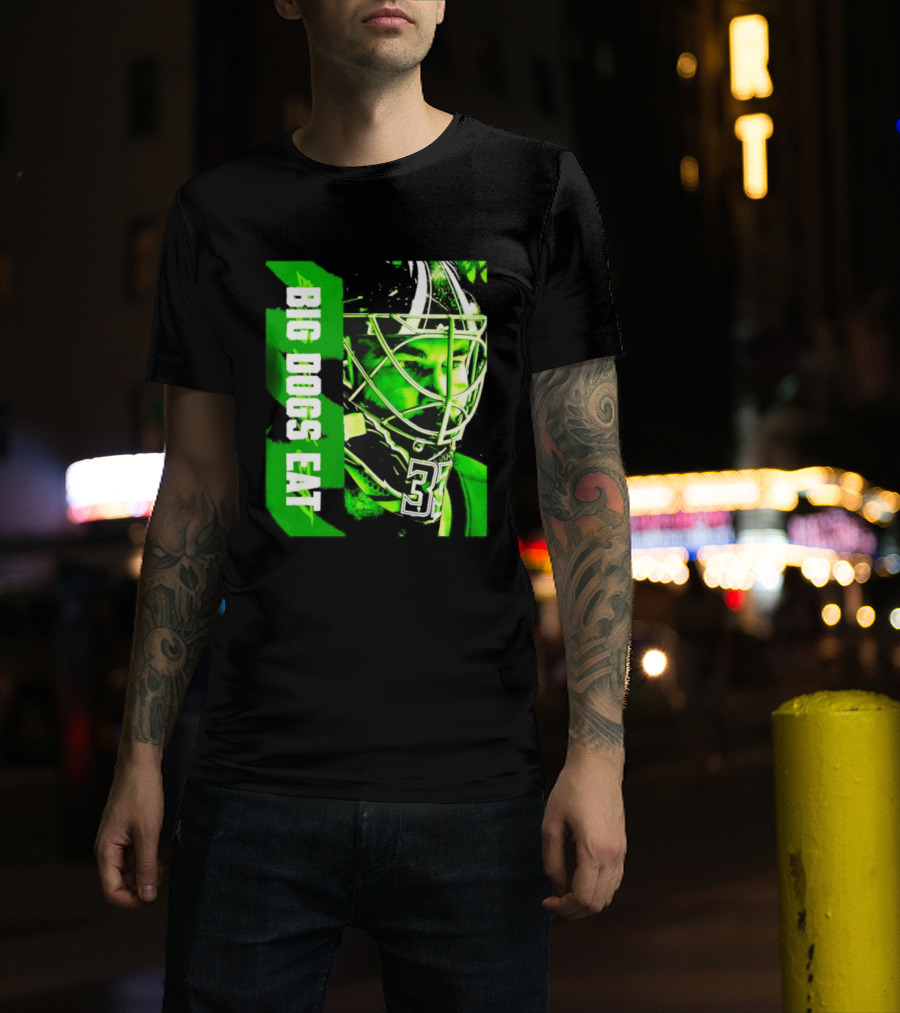 Big Dogs Eat Hockey Goalie 33 Green Masked Player T-Shirt