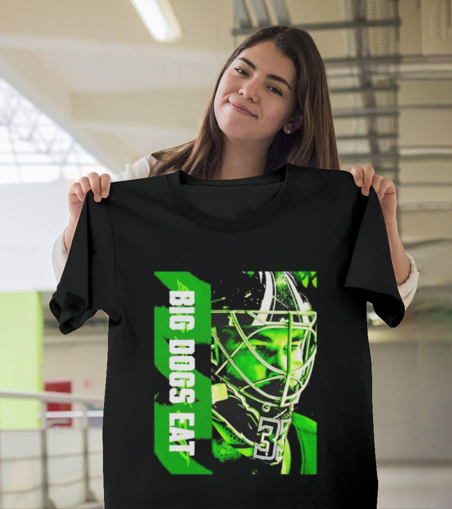 Big Dogs Eat Hockey Goalie 33 Green Masked Player T-Shirt