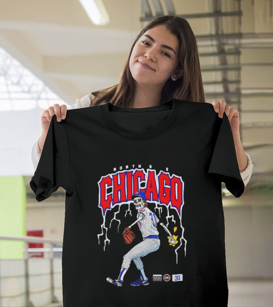 North Side Chicago Skeleton Pitcher CHI 31 Baseball T-Shirt