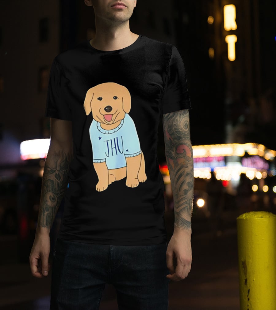 JHU Puppy In Light Blue Sweater T-Shirt