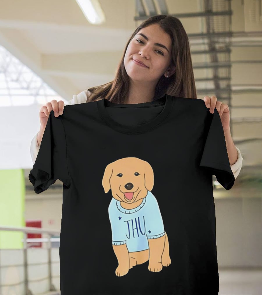 JHU Puppy In Light Blue Sweater T-Shirt