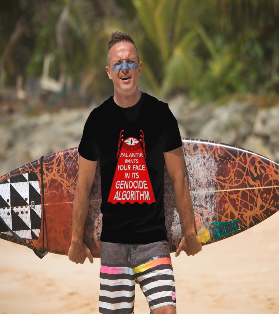 Palantir Wants Your Face In Its Genocide Algorithm Eyeball Surveillance Protest T-Shirt