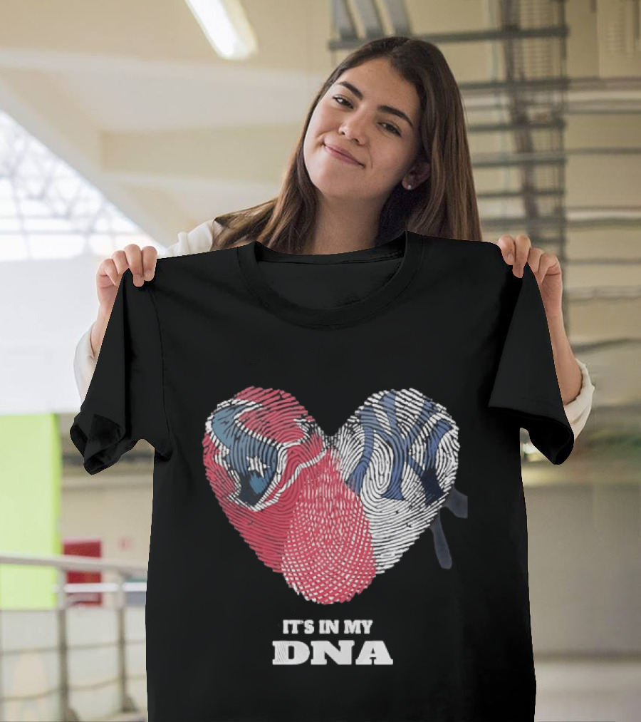 Houston Texans New York Yankees It's In My DNA Football Baseball Heart Fingerprint T-Shirt