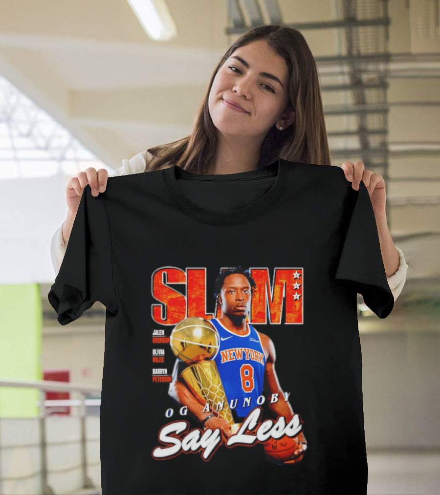 OG Anunoby New York Knicks SLAM Cover Larry O'Brien Trophy Say Less Jalen Brunson 2026 T-Shirt