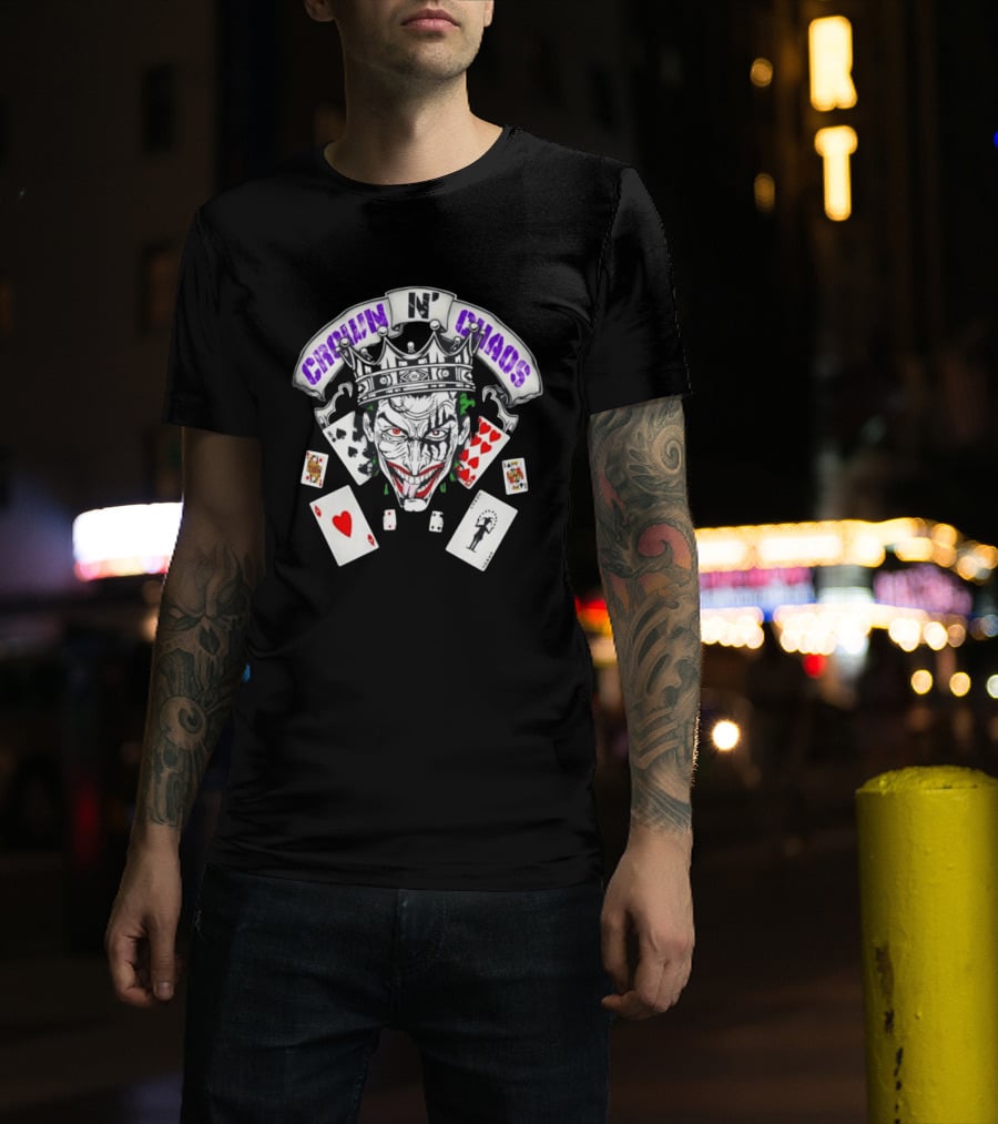 Crown N' Chaos Joker Face With Playing Cards T-Shirt