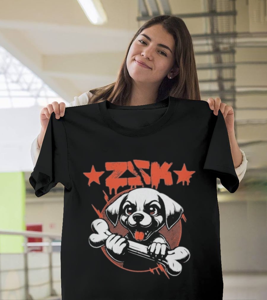 ZSK Welpe Dog Holding Bone With Stars T-Shirt