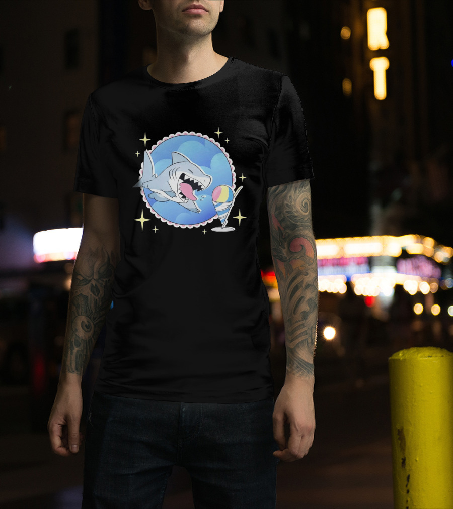 Shark Chasing Colorful Shaved Ice In Sky Circle With Stars T-Shirt