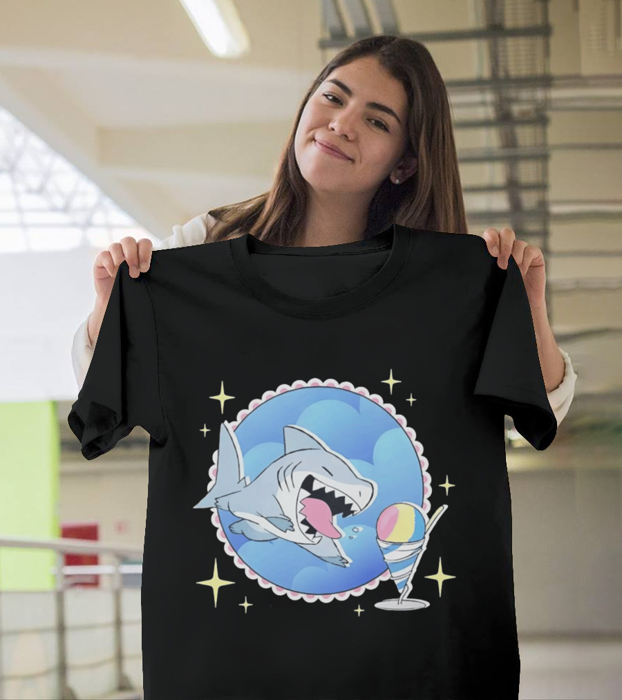 Shark Chasing Colorful Shaved Ice In Sky Circle With Stars T-Shirt