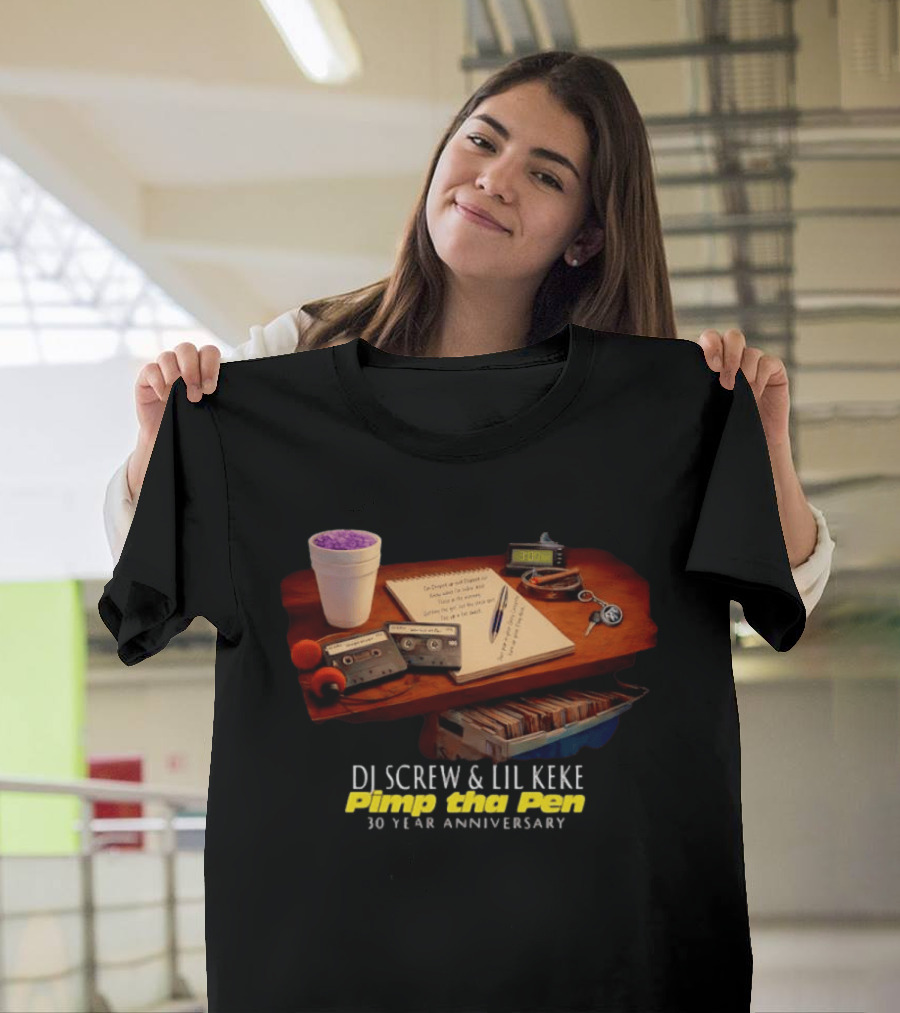 DJ Screw Lil Keke Pimp Tha Pen 30 Year Anniversary Cassette Deck Cup And Notes T-Shirt