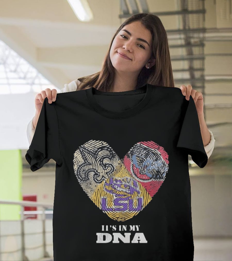 LSU New Orleans Saints It's In My DNA Fingerprint Heart T-Shirt