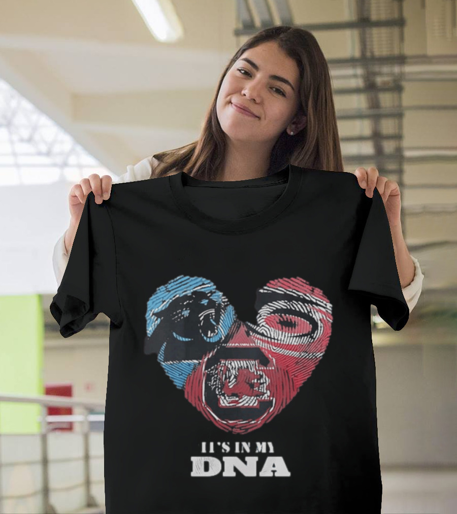 It's In My DNA Carolina Panthers Kansas City Chiefs Heart Shaped Fingerprint T-Shirt