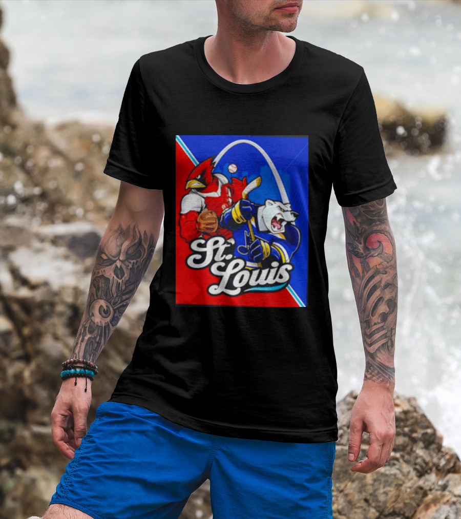 St Louis Cardinals Baseball Blues Hockey Arch Iconic Sports Team Collage T-Shirt