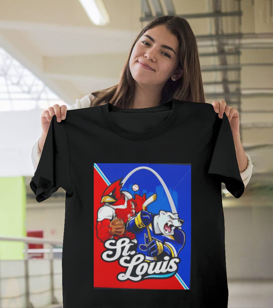 St Louis Cardinals Baseball Blues Hockey Arch Iconic Sports Team Collage T-Shirt