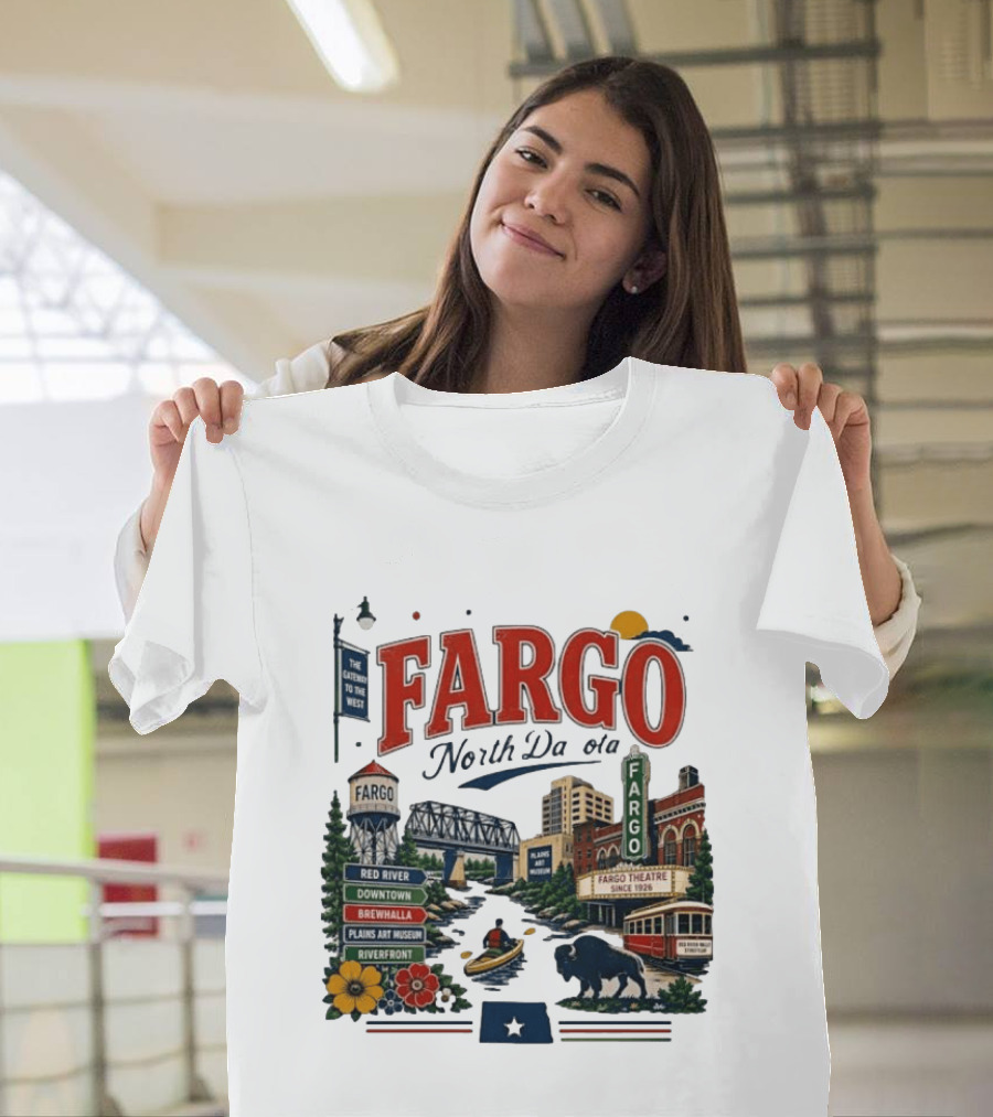 Fargo North Dakota Red River Downtown Brewhalla Plains Art Museum Riverfront Theatre T-Shirt