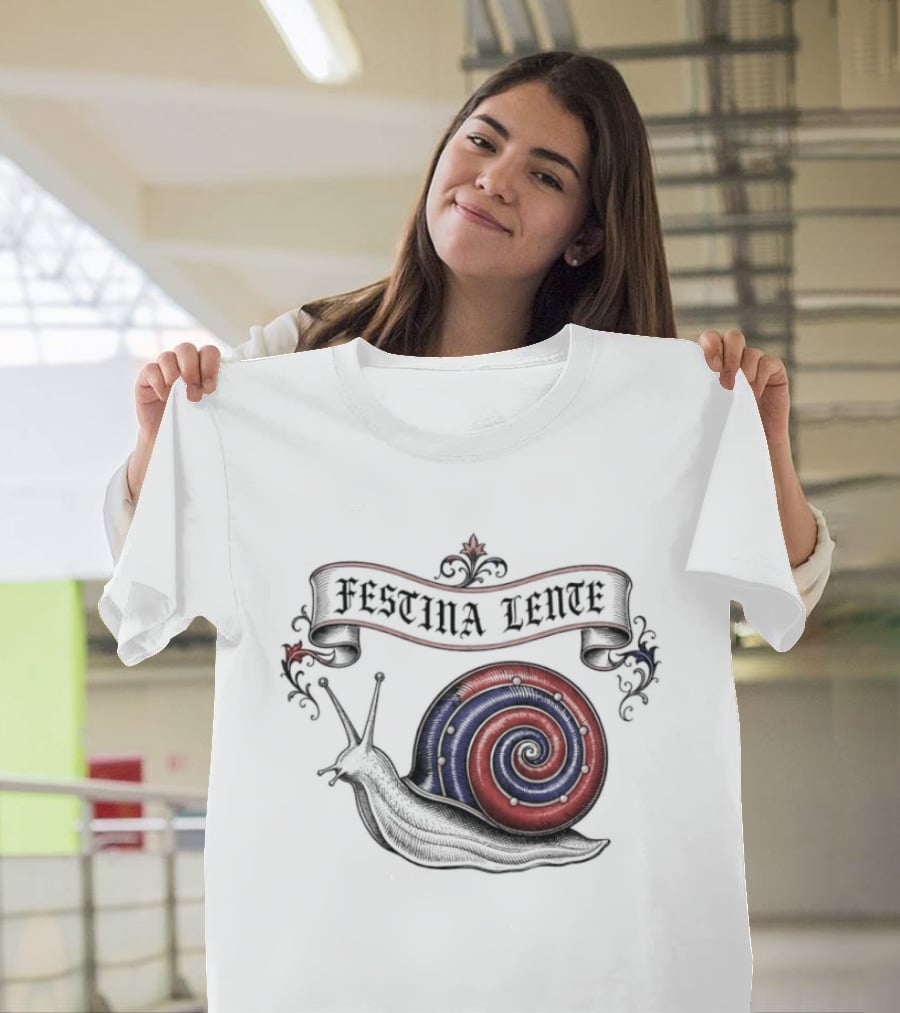 Festina Lente Latin Motto Snail Spiral T-Shirt