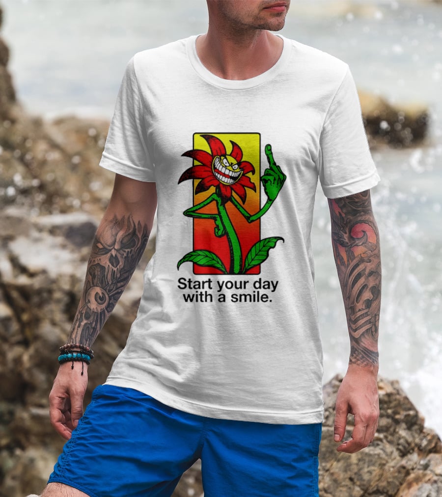 Start Your Day With A Smile Angry Flower Middle Finger T-Shirt